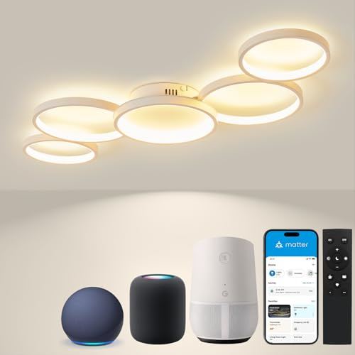 BAYHT Deckenlampe mit Fernbedienung, Wohnzimmerlampe with Matter Kompatibel eWeLink App, 56W 5600lm, 3000K-6000K, Modern LED Deckenleuchte Für Schlafzimmer Wohnzimmer (100cm, Weiß)
