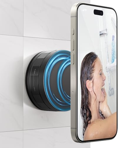 CloudValley Magnetic Suction Cup Phone Holder Removable Mount for Shower Mirror Kitchen, Adjustable Rotating Reusable Stand Compatible with Magnetic for Selfies Tiktok Makeup Videos, Black