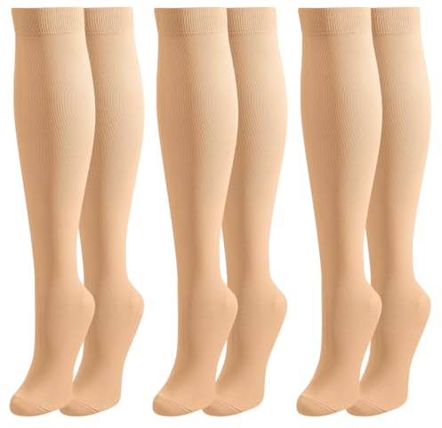 3 Paar Medizinische Kompressionsstrümpfe Damen & Herren - Stützstrümpfe bei Krampfadern, Ödeme & Thrombose für Flug/Reisen/Sport/Radsport/Schwangerschaft (3x Beige, L-XL)
