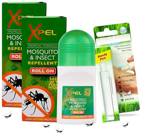 Mosquito and Insect Repellent Roll on (2 x 75ml) + AfterBite Relief Pen 14ml | Twin Pack Travel-Size Protection