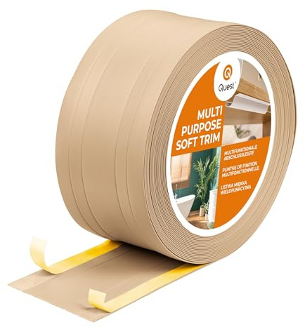 Quest Battiscopa 2in1 Multifunzione 110 mm Autoadesivo - Sabbia, 5 m | Zoccolino flessibile e canalina per cavi, senza forare, per casa e ufficio, resistente ai raggi UV, facile da montare