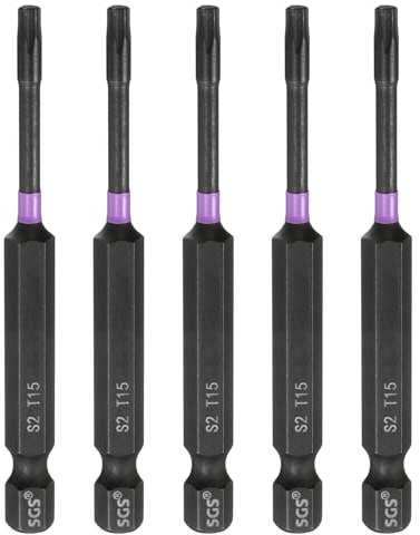 sourcing map 5 punte Torx T15 per cacciavite a percussione da 1/4, gambo esagonale, lunghezza 7,6 cm, magnetico, senza foro