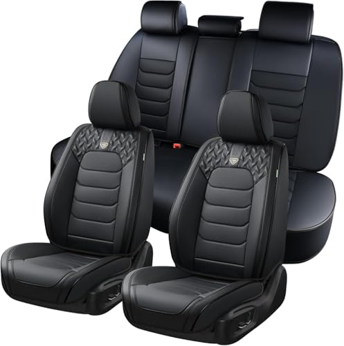 FLORICH Autositzbezüge Komplettset 5 Stück Vorder und Rücksitzbezüge PU-Leder Universel Auto Wasserdichtes Autositzbezug für Limousine, SUV, LKW (Komplettset, Schwarz)