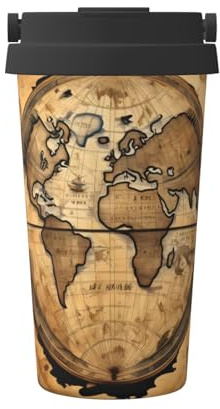 Taza de café de viaje informal con diseño de mapa antiguo del mundo para café caliente y frío, vaso de acero inoxidable para casa, oficina, viajes
