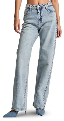 IT'S BASIC Straight Wide Leg Jeans for Women High Waisted, Relaxed Fit Trendy Womens Jeans Stretchy Denim Pants, Stonewashed Light Vintage Blue