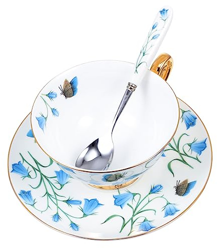 PartyKindom Tazza da Caffè in Ceramica Tazza da Colazione con Manico con Piattino Tazzine da Caffe