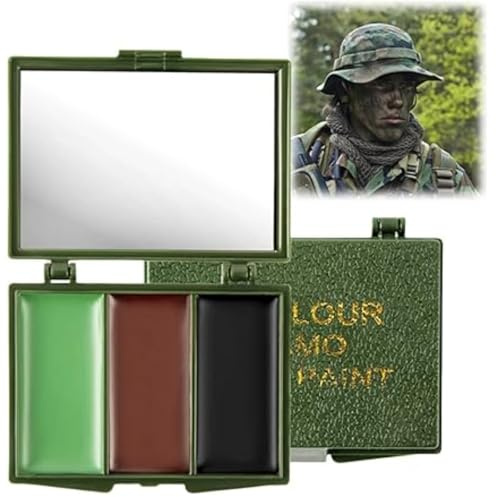 3 Color Camo Face Paint,Camouflage Makeup,Camouflage Face Paint,Green And Black Fa-Ce Pa-Int,Waterproof And Sweat-Proof,For Camouflage Cosplay,Suitable For Training&Outdoor Sports(Black/Brown/Green)