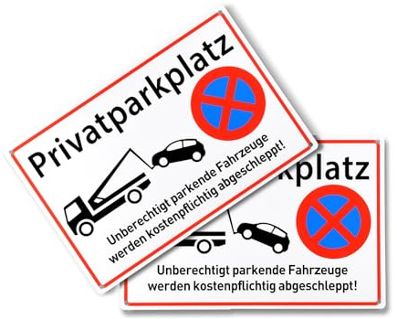 Holtrae 2 Stück Parken Verboten Schild,30x20cm Warnschild Aluminium, inkl. 4 Bohrlöcher Abgerundete Ecken Hinweisschild,UV-beständig,Enthält Trägerkleber,wasserfest,Das Zuwiderhandelnde Fahrzeug Wird