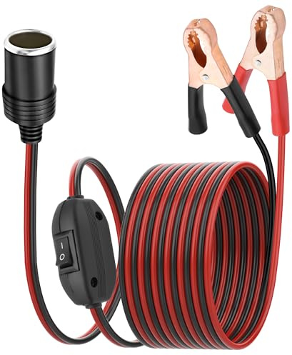 MEIRIYFA Cigarette Lighter Socket with Battery Alligator Clip, 12V-24V Cigarette Lighter Female Socket to Dual Battery Clamp Charger Extension Cord with On/Off Switch for Cars, Boats, Trucks (2M)