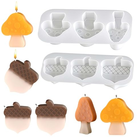 LUMOOM 6 stampi in silicone per colata a forma di fungo e glande per l'autunno, stampi in gesso per colata, stampi in silicone, stampi per candele per la produzione di gesso e candele