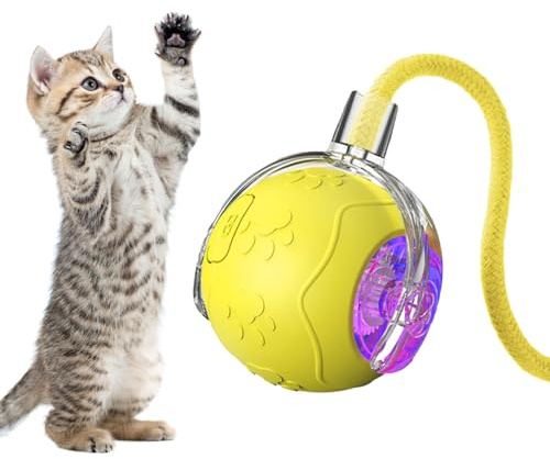 Jlobnyiun Interaktiver Ball für Katzen | wiederaufladbares Spielzeug für Haustiere | Intelligenter Silikonball für Katzen mit Seil – für Indoor-Spiele, Anreicherung und