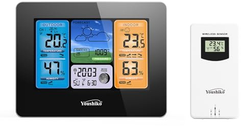 Youshiko Weather Station Radio Controlled Clock (Official 2026 UK & Ireland Version), Indoor Outdoor Temperature, Humidity, Barometric Pressure