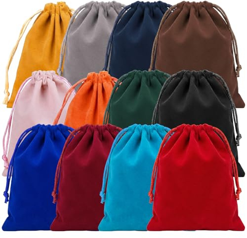 Nujvnuj 12 Stück Samtbeutel mit Kordelzug, 12 Farben Schmuckbeutel 15x12cm, Vielseitige Geschenkverpackung für Ringe & Armbänder, Ideal für Hochzeiten, Geburtstage und Weihnachtsgeschenke