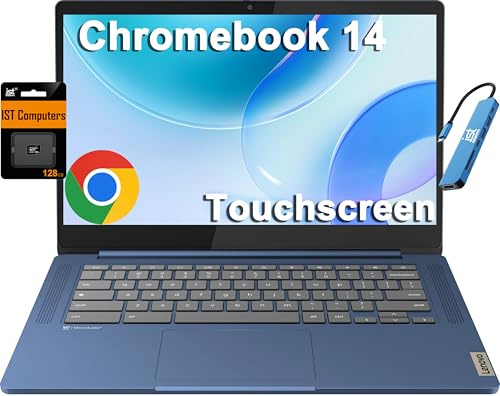 Lenovo Ordinateur portable Chromebook 14 (écran tactile FHD de 14, processeur 8 cœurs 2,0 GHz, 4 Go de RAM, 192 Go (64 Go eMMC + carte SD 128 Go)), concentrateur IST, anti-reflets, webcam, batterie