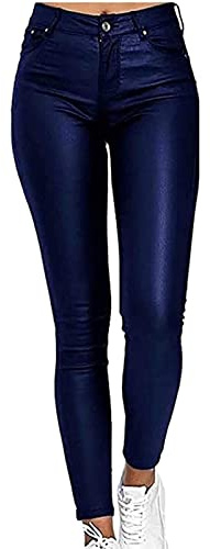 Damleggings, Konstläderbyxor, Elastiska Och Bekväma - Casual Konstläderbyxor, Högmidjade Elastiska Skinny Jeans, Push-up Leggings(Blue,3XL)