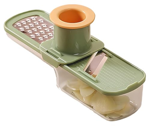 Rebanador de ajo 3 en 1, mini rallador multifuncional con recipiente y protector de mano, cocina fácil de limpiar (verde)
