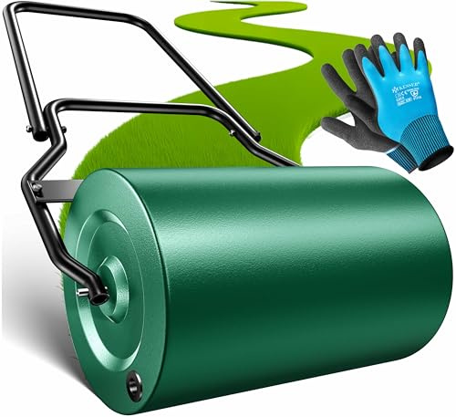 KESSER® Rasenwalze Metall befüllbar mit Wasser oder Sand mit 60 Liter Füllvolumen & 50cm breit | Gartenwalze inklusive Handschuhe | Handwalze Rasenroller Ackerwalze Walze in Grün