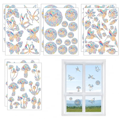 Adesivi Anti collisione Uccelli finestre 94 Pezzi Adesivi elettrostatici riutilizzabili PVC Decorazioni Arcobaleno vetri Porte scorrevoli Sicurezza casa