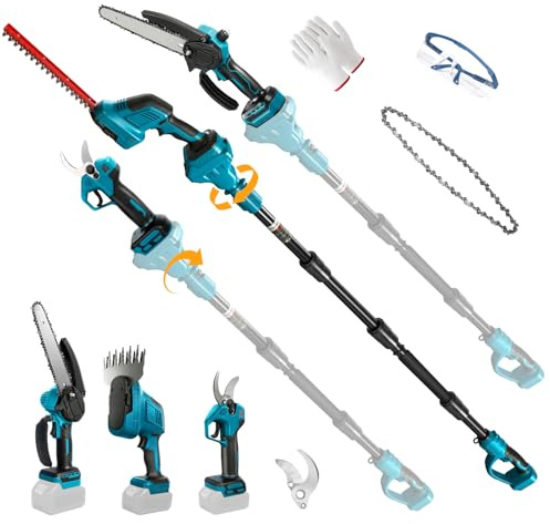 Akku-Teleskop-Kettensäge Heckenschere und Gartenschere Kombiset kompatibel mit Makita 18V, Ausziehbares Baumbeschneidungs-Werkzeugset zum Schneiden von Ästen und Bäumen (ohne Akku)