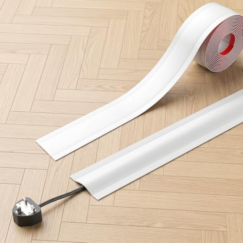 OSDUE 4pcs Goulotte Passe Cables Auto-Adhésif, 1M en PVC, Protection Cables | Cache Cable TV, Passe Cable Mural Sol, Forme Plate Fil Goulotte Electrique pour Prévenir Fils Dénudés - Blanc 5.5cm (W)