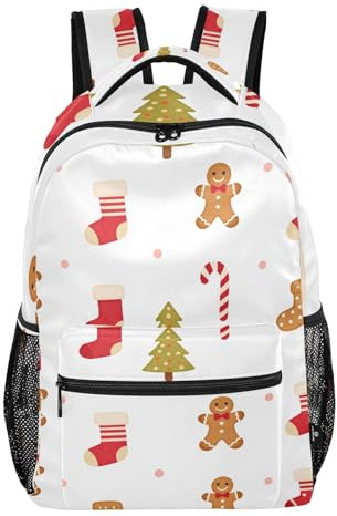 tplaotee Cartoon Christmas Stockings Gingerbread kids backpack tags with large books bag for teen mochila para ni?as, Cartoon Christmas Stockings Gingerbread, M