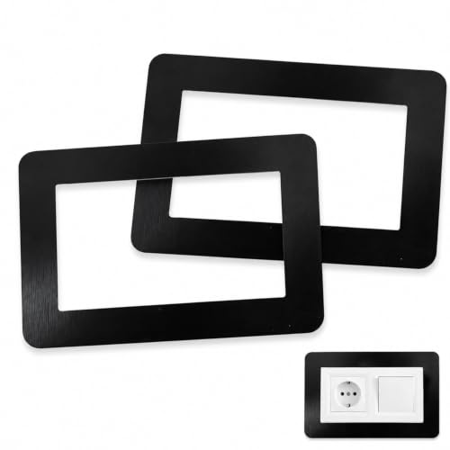 2 Pcs Light Switch Surround, Double Socket Surround & Light Switch Cover Plates, Self-Adhesive Square Decorative Frame for Wall Sockets and Switches, Easy No Drill Installation, (14.6 × 8.6 cm)