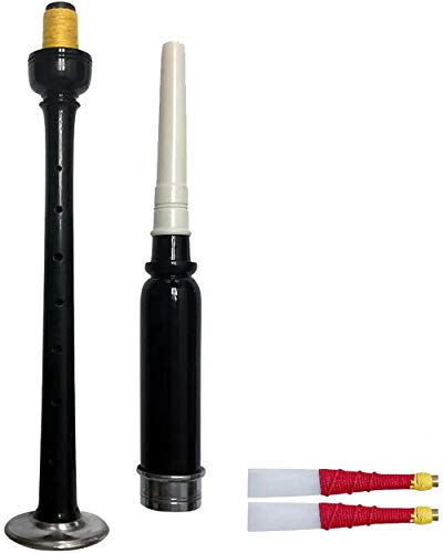 Übungsflöte aus Palisander mit 2 Rohrblättern, Schwarz / silberfarbene Aufsätze