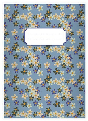 Kartenkaufrausch 4 Elegante Vintage DIN A4 Schulhefte, Rechenhefte mit klassischen Retro Streublumen, blau Lineatur 28 (kariertes Heft 16 Blatt/32 Seiten) Notizheft, Kladde für Schule, Uni, Büro