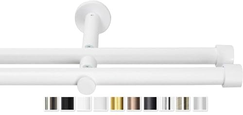 Rollmayer Gardinenstange Ø19mm 120cm Weiß Matt 2-läufig mit Crux | Metall, Wandbefestigung ohne Ringe, Für Wohnzimmer Schlafzimmer Büro