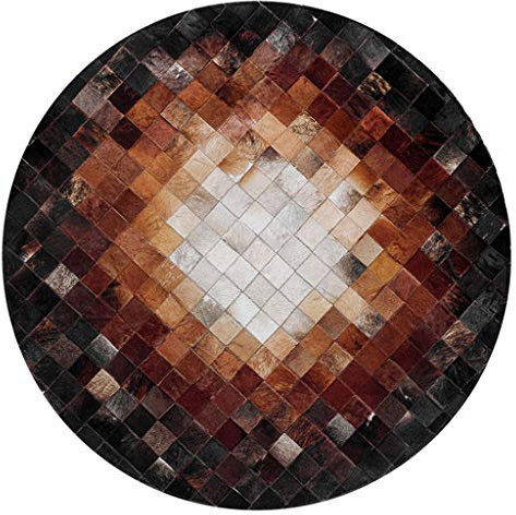 Teppich Kuhfell Patchwork, Runder Teppich Rindsleder Teppiche Nordic Kreative Anpassbare Hand Nähen rutschfeste für Nachttisch Buch Zimmer Schlafzimmer Computer Stuhl Matten