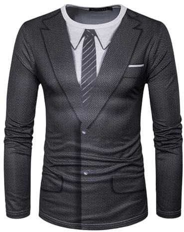GRATJCIN Men's 3D-Print Realistic Suit Tuxedo Long Sleeve T-Shirt (Business Suit, X-Large)