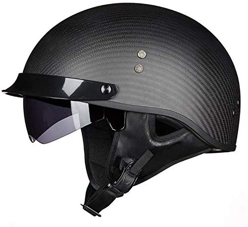 EBAYIN Motorradhelm Retro Harley Motorrad Carbon Carbon Halbhelm ECE-zertifizierter Cruiser Chopper Scooter Pilot Jet Helm Helm Mit Offenem Gesicht Unisex Eingebaute Schutzbrille,A-M=（57~58cm）