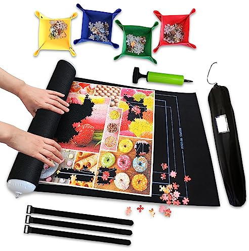 Puzzlematte zum Aufrollen, passend für 500, 1000, 1500 Teile, Filzmatte, Puzzlematte, Aufbewahrung, Puzzlebrett, Aufbewahrung, Puzzlematte, Puzzlehalter, Organizer (schwarz)