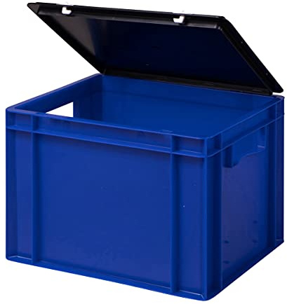 Stabil professionell förvaringslåda, stapellåda, eurolåda, stapellåda med lock, plastlåda, finns i 5 färger och 21 storlekar för industri, affärer, hushåll (blå, 40 x 30 x 28 cm)