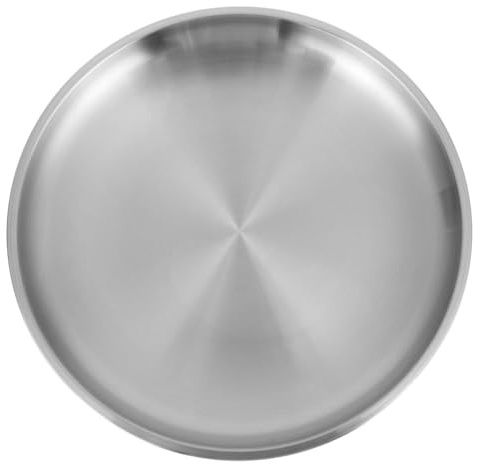 Cabilock 1stk Tablett Aus Edelstahl Snackteller Runder Speiseteller Obsttablett Aus Metall Dampfenden Schale Obstteller Flach Abendessen Platte Gericht Lebensmittel Rostfreier Stahl Runden