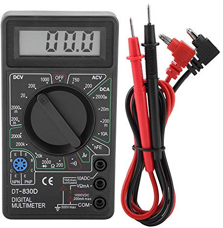 Multimetro Digital Profesional, DT830D Multímetro Digital, Polimetro para Medir Continuidad, Tester Electricista sin Contacto, Mini Multímetro Portátil con Pantalla LCD, Negro(No Incluida Batería)