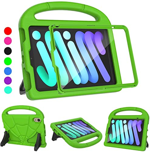 2024 Newest iPad Mini 7(A17 Pro)& iPad Mini 6 (A15) 2021Tablet Case for Kids (7th/6th Generation),Lightweight Shockproof Kid-Proof Cover Built-in Screen Protector with Handle Stand Tablet Case - Green