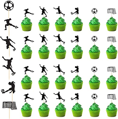 24 Piezas Fútbol Decoración de Cupcakes,Deportes Fiesta Pastel Decoración,Torta de Fútbol,Decoración de Cumpleaños de Fútbol,Adecuada Para Decoración de Fiestas de Cumpleaños, Decoración de Tartas