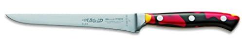 F. DICK Premier Plus GO FOR GOLD Ausbeinmesser flexibel 15 cm (Zerlegemesser zum Herauslösen von Knochen/Fett + Sehnen, Filetiermesser mit Kunststoffgriff schwarz/rot/gold, Härte 56°)