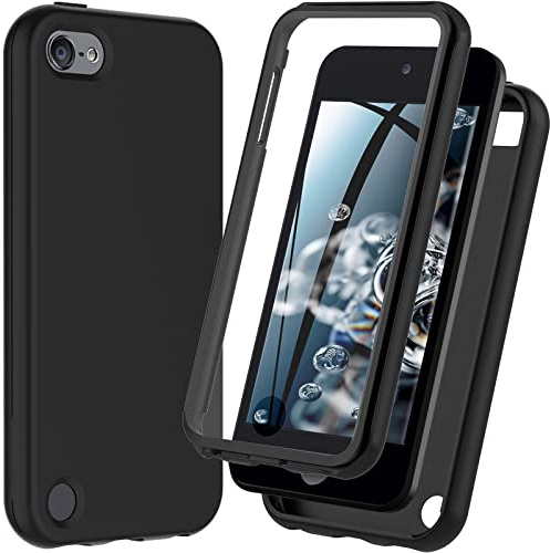 Schutzhülle für Apple iPod Touch 7/6/5, stoßfest, Silikon, robust, mit integriertem Displayschutz, Schwarz