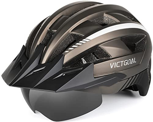 VICTGOAL Fahrradhelm MTB Mountainbike Helm mit magnetischem Visier Abnehmbarer Sonnenschutzkappe und LED Rücklicht Radhelm Rennradhelm für Erwachsenen Herren Damen (M: 54-58cm, Ti)