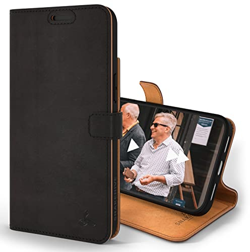 Snakehive Leather Wallet for iPhone 14 | Genuine Leather Wallet Phone Case with Card Holder | Flip Folio Case/Cover with Stand | Compatible with iPhone 14 | (Black)
