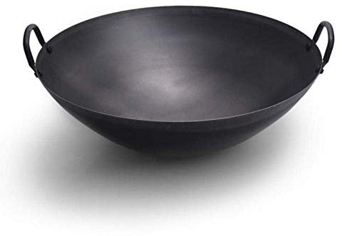 COTBY Padella Wok Earth Wok Padella,con Due Manici in Ghisa Antiaderente Non Rivestita Nera Adatta per Stufa A Gas Pentola in Ferro Vecchio Stile Padella Wok Domestica (Dimensioni:50cm) ()