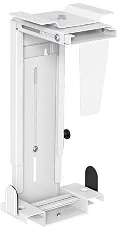SOTECH PC-Halter II mit 360-Grad-Drehung Höhenverstellung 300–533 mm | Breitenverstellung 88–203 mm, mit Diebstahlsicherung, Tragfähigkeit 10 kg, weiß Unterbau / Wandmontage Untertisch-Halterung