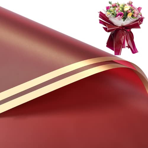 NatureMan 20 hojas de papel de regalo de flores con,suministros de ramo de floristería,impermeable,grueso,papel de regalo o caja de regalo,papel de embalaje, 23x23 pulgadas ((Rojo oscuro)