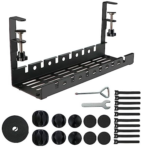 Kit de Plateau de Gestion des Câbles sous Bureau, Passe-Câbles Bureau sans Perçage, Câble Management Bureau Support de Câble Organisateur de Fil en Acier