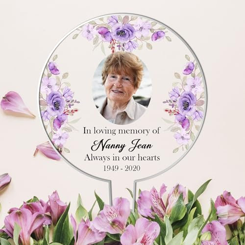 Personalised Memorial Acrylic Grave Stakes - Custom Plaque for Loved Ones Heartwarming Memorial Tribute for Ground Placement (Purple Flowers)