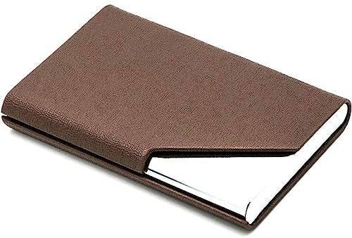 Ritte Porta Biglietti Visita Professionale in Acciaio Inossidabile con Chiusura Magnetica per Donna e Uomo (Marrone)