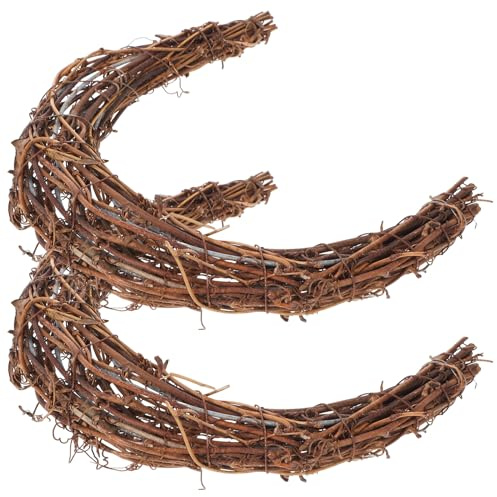 UPKOCH 2 Pièces Couronnes De Vigne Bricolage Forme De Lune Couronne Cerceau Rotin Capteur De Rêves Anneau Branche De Vigne Couronne pour Noël Porte D'entrée Tenture Décoration De Fête De