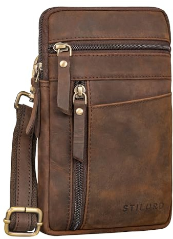 STILORD Brooks Pochette Poitrine Cuir Vintage Sac de Ceinture pour Téléphone Porté a l'Épaule Petit Sacoche Croisé Crossbody Bag Cuir Véritable Couleur:Zamora - Marron